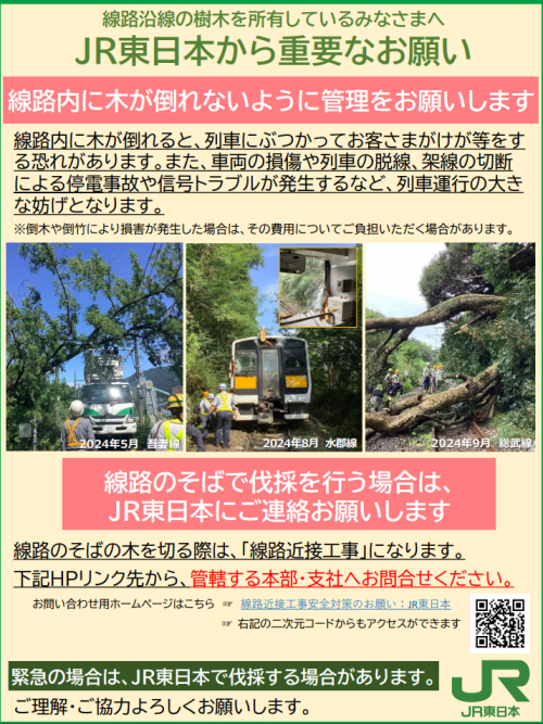 線路沿線の樹木を所有しているみなさまへ 線路沿線の樹木を所有しているみなさまへ