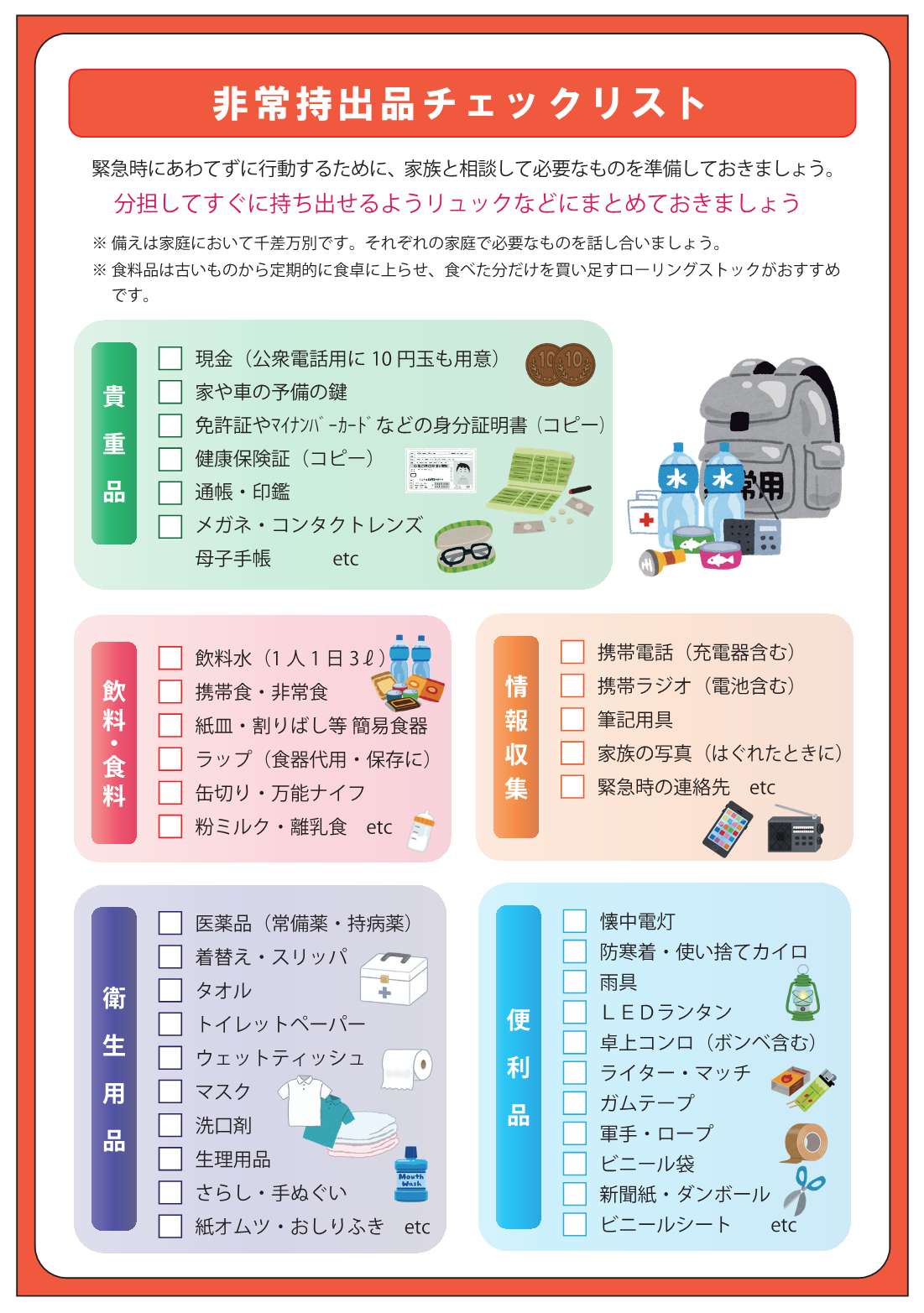 非常持出品チェックリスト